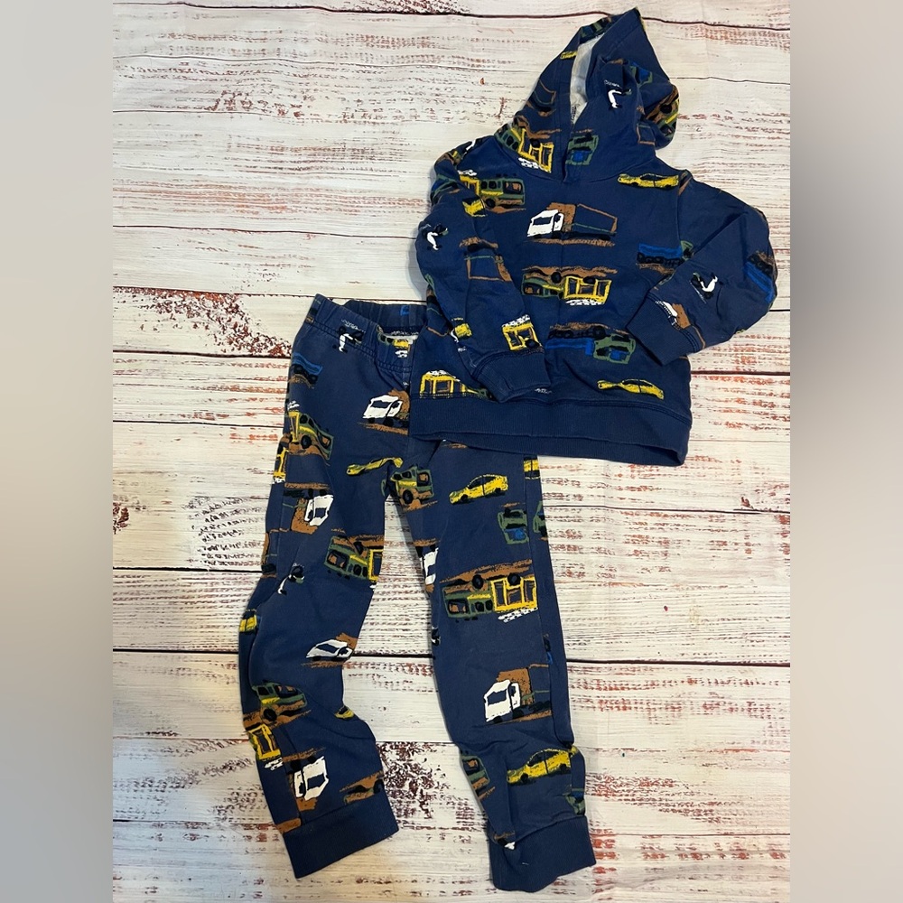 Carters | Kids Blue Vehicle Print Hoodie and Pants Set size 4T